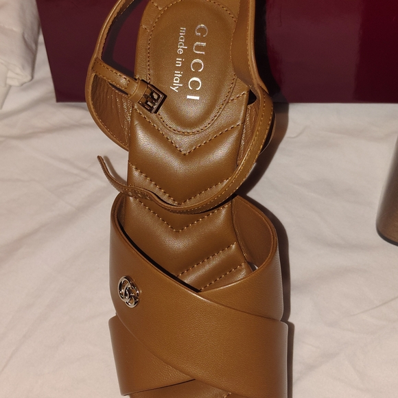 Gucci Brown Leather Platform Sandal Heels